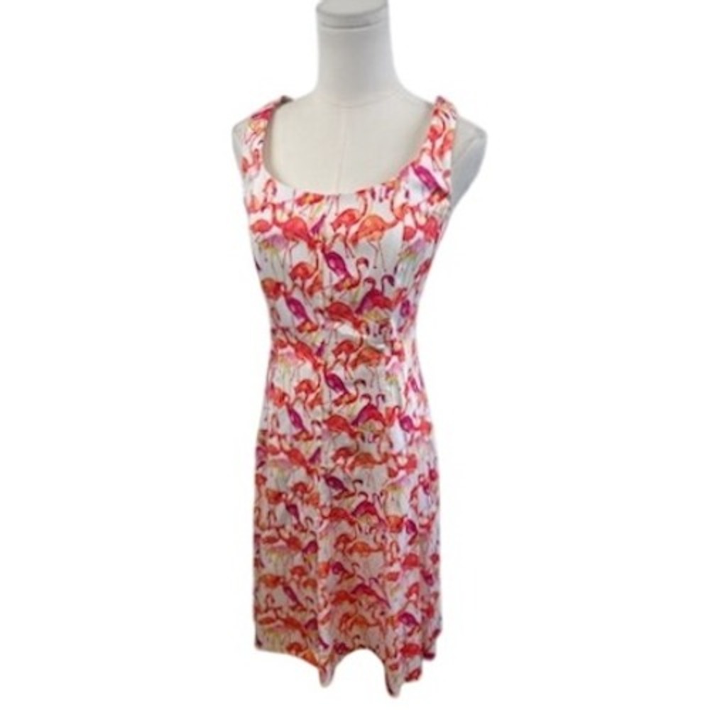 Pappagallo Dress‎ Women's Size 8 Flamingo Print Sleeveless White Pink Summer